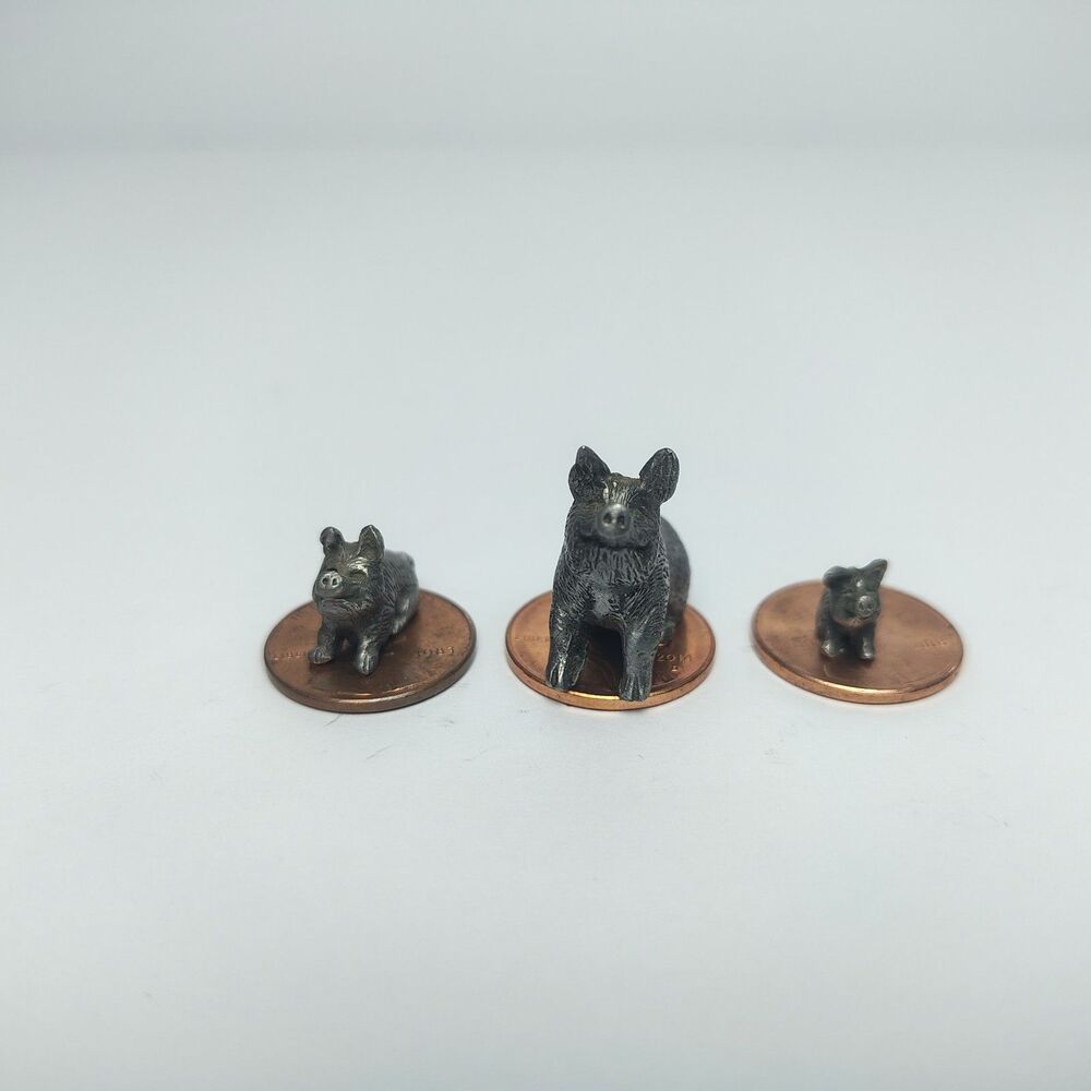 Vintage Pewter Image Piglet Family Trio Metal Farm Animal Collectible Miniatures